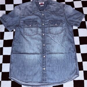 Tommy Hilfiger Short-Sleeve Denim Button-Down Shirt - Light Blue